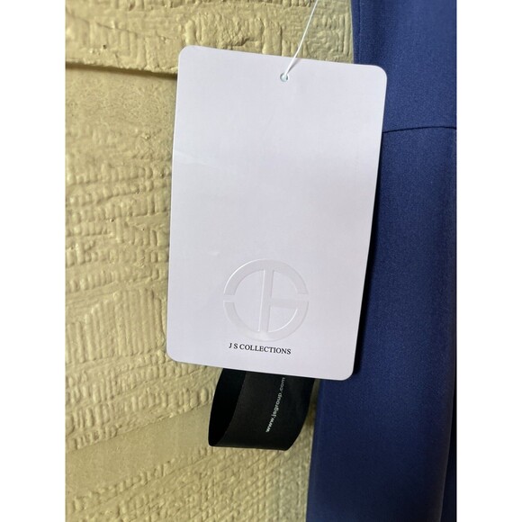 JS Collections women Lilah Bow One Shoulder Long Mermaid Gown size 6 Navy Crepe - Picture 8 of 13